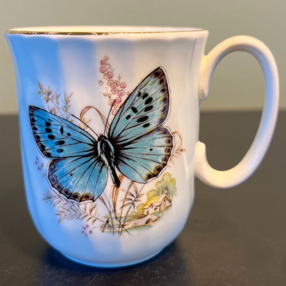 Vintage DUCHESS Bone China Turquoise Butterfly Coffee Tea Cup ~ Made in England
